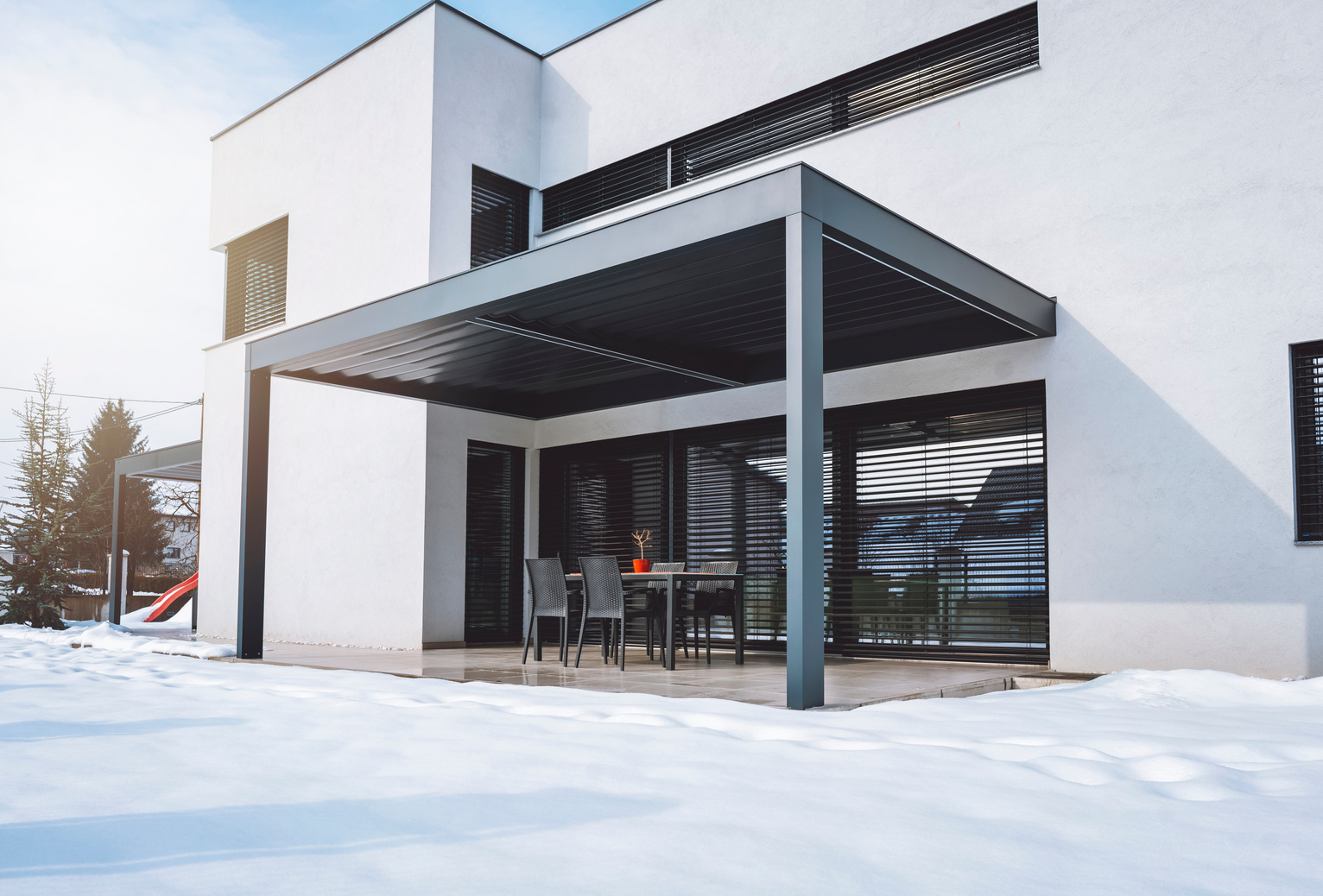 Hard roof top pergola over the teracce